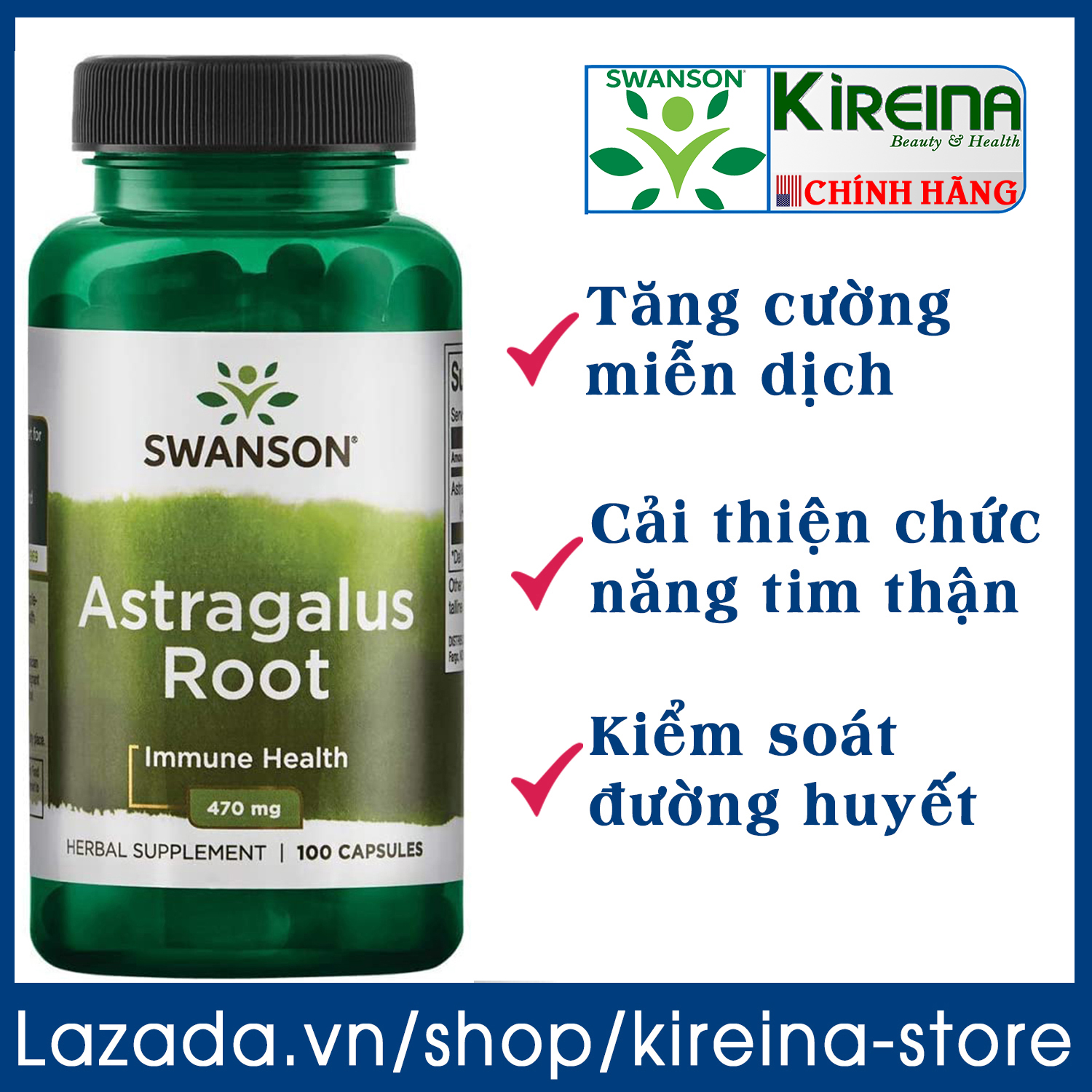 Viên uống Hoàng Kỳ nâng cao hệ miễn dịch Swanson Astragalus Root 100 viên