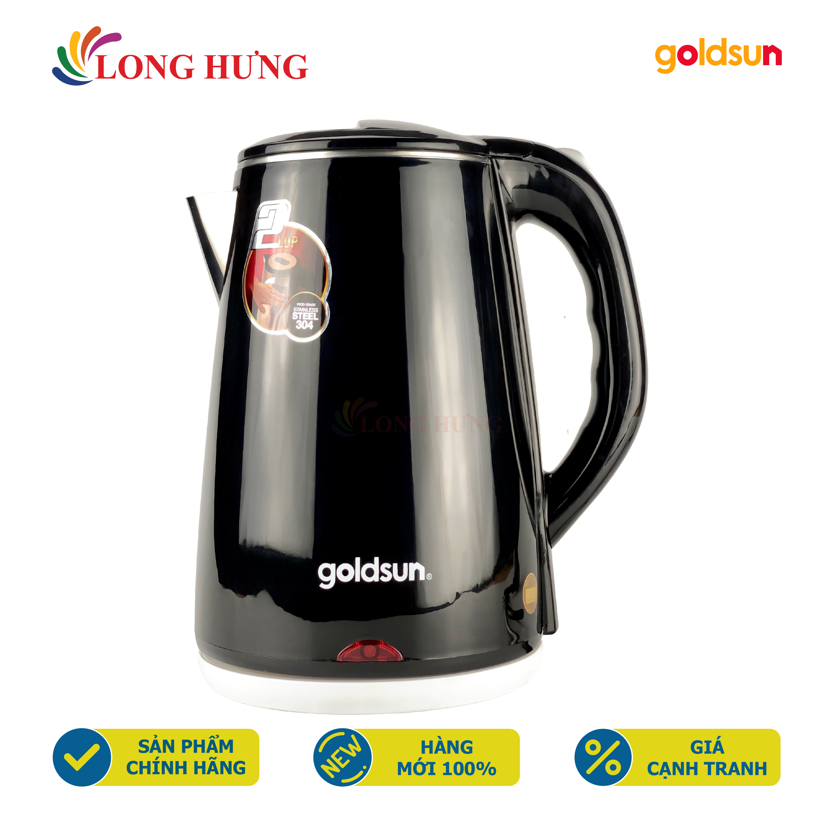 Bình đun siêu tốc 2 lớp Goldsun 2.2 lít GKT2602 - Hàng chính hãng - Dung tích 2.2 lít, inox cao cấp, tay cầm bằng nhựa cách nhiệt