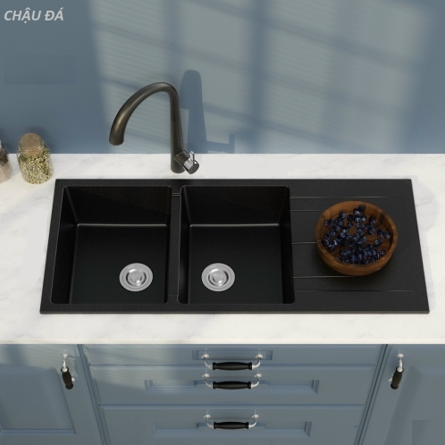 [CHẬU ĐÁ]Chậu rửa chén bằng đá 2 hộc 1 cánh nhiều màu,bồn rửa chén bằng đá,chậu đá rửa chén 2 hộc đều,chậu chén đá nhân tạo,chậu chén HATAK HA-CĐ17