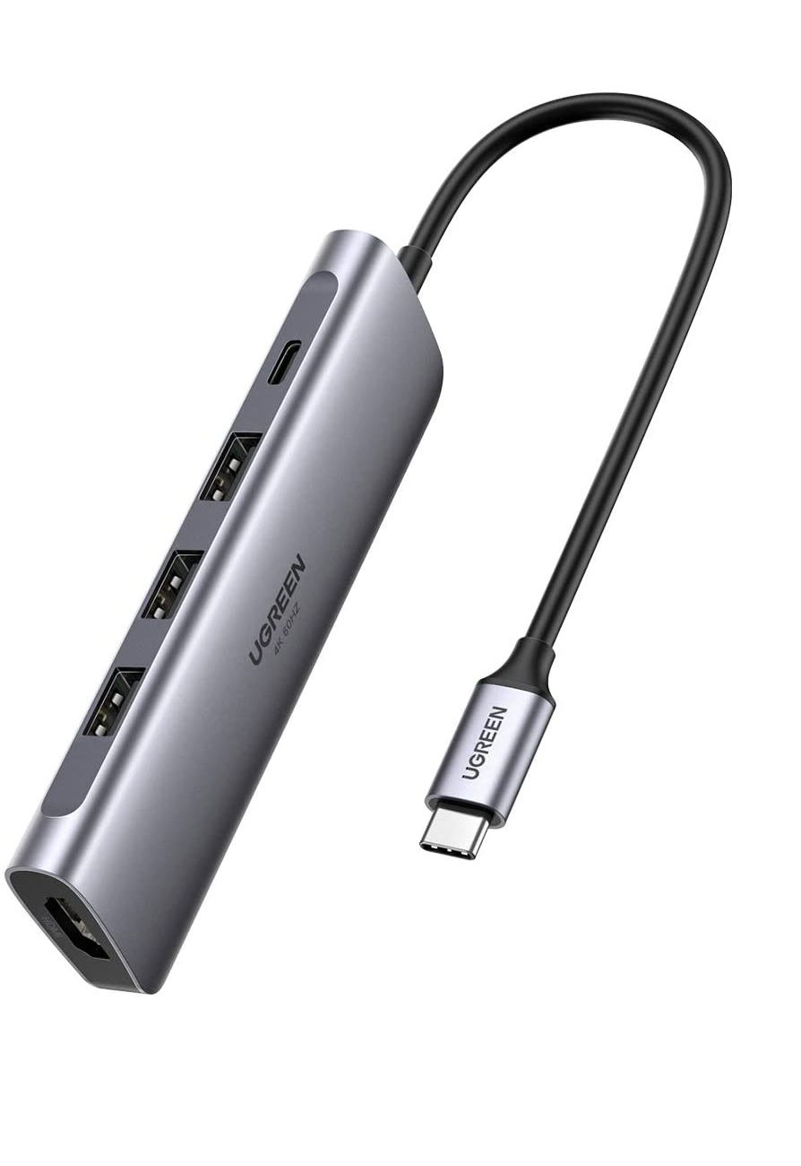 Ugreen 70495 5 trong 1 màu xám bộ chuyển usb type c ra 3*usb 3.1 sạc w pd 4k hdmi cm136 70495