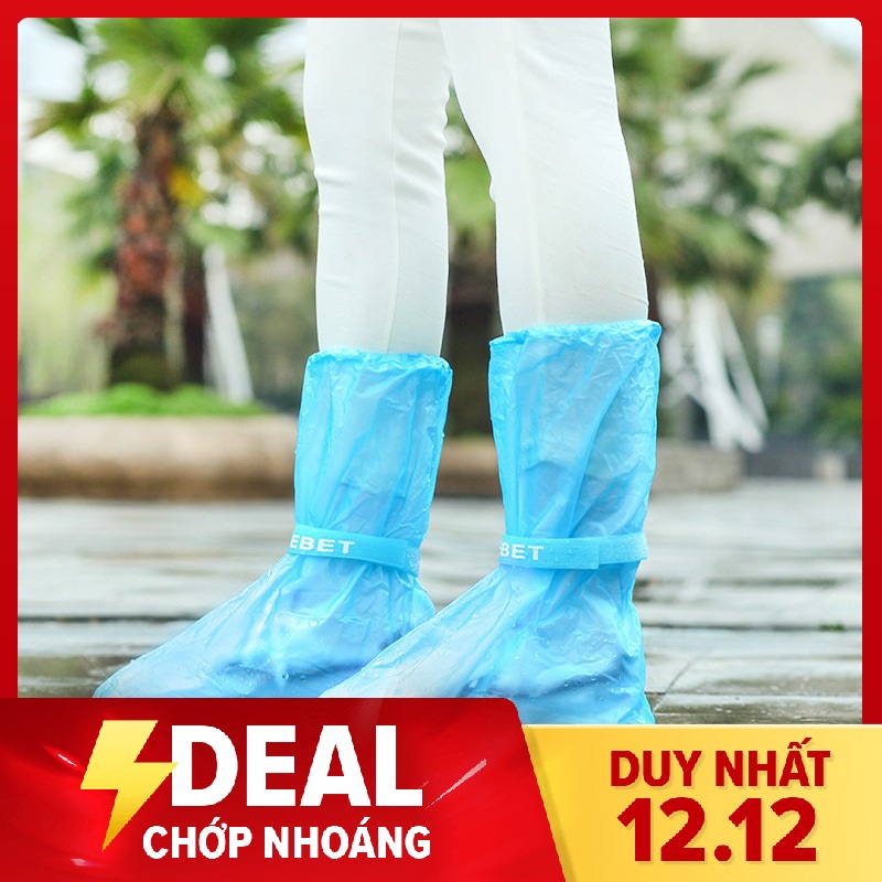 Ủng đi mưa bọc giày dép đi mưa cổ cao trong suốt dành cho người lớn