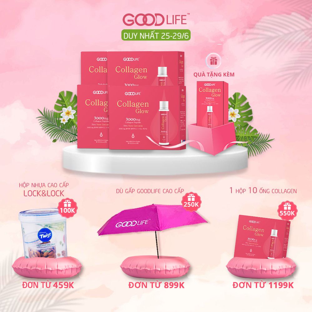 Combo 4 hộp nước uống goodlife collagen glow 3000mg - kết hợp độc đáo nano curcumin và vitamin c 10 ống)