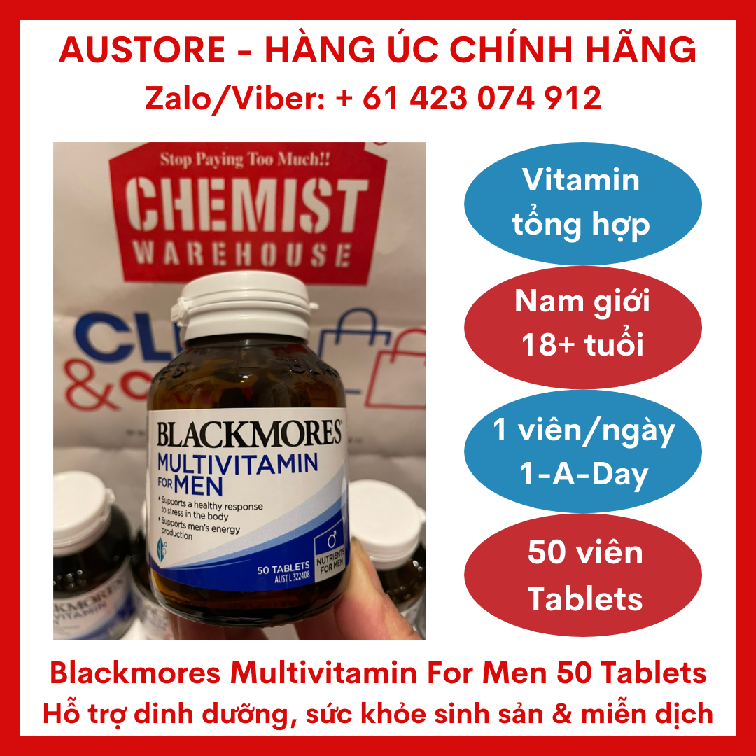 [Bill Úc, Date mới] Blackmores Multivitamin for Men 50 Tablets - Vitamin tổng hợp Blackmore cho nam giới, giúp bổ sung vitamin &amp; khoáng chất với liều dùng 1 viên/ngày