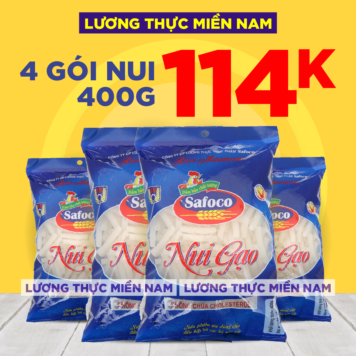 Combo 4 Gói Nui gạo ống lớn Safoco gói 400g