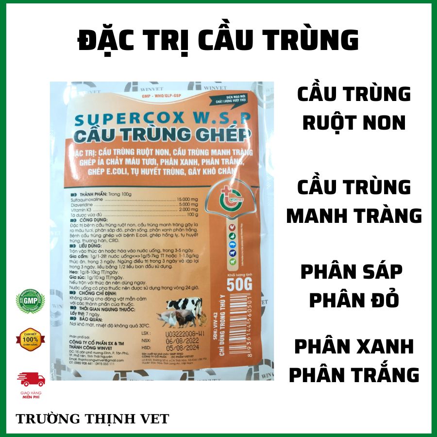  Đặc trị cầu trùng phân ra máu tươi phân sáp gói 50 gam Thú y Trường Thịnh 