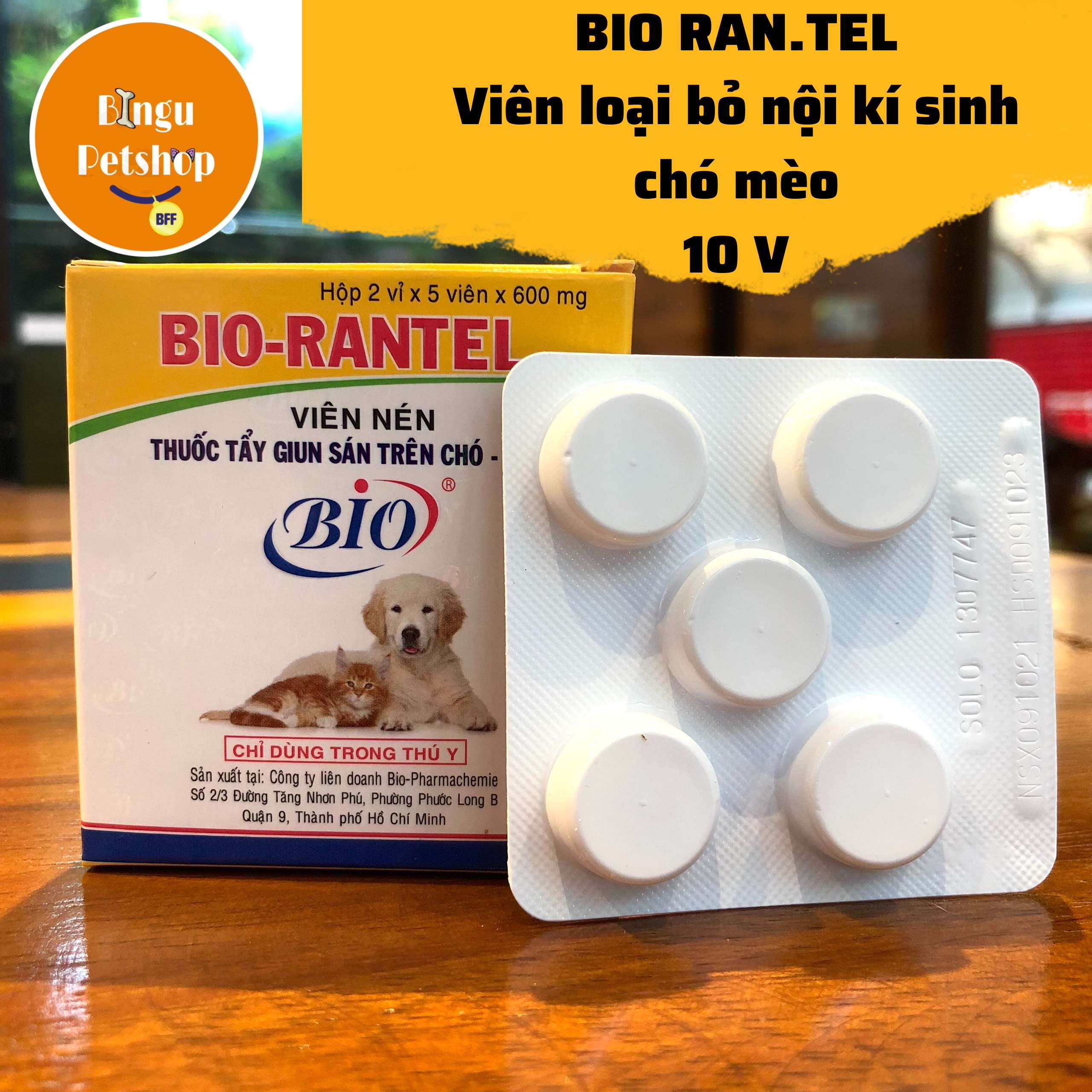 (HỘP 10 VIÊN) BIO RANTEL VIÊN XỔ GIUN SÁN CHÓ MÈO HỘP 10 VIÊN