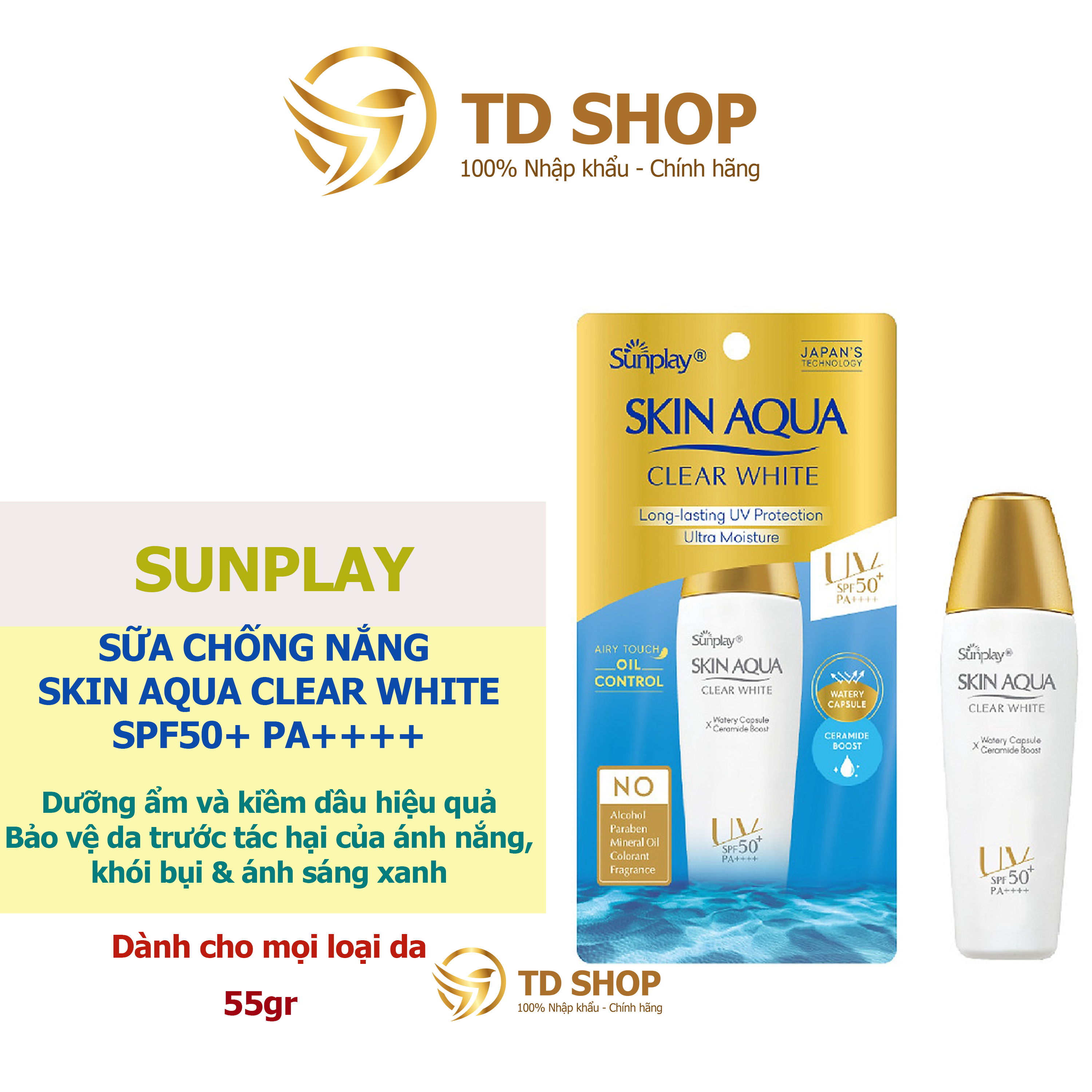 [Chính hãng] Sữa Chống Nắng Sunplay Skin Aqua Dưỡng Da Sáng Mịn 25g Clear White SPF50+ PA++ - TD Sho