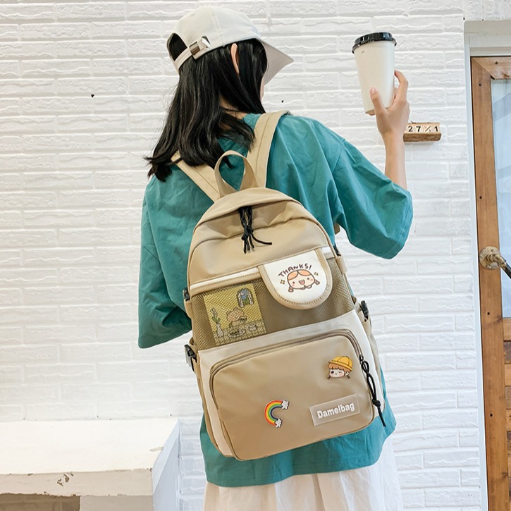 Balo học sinh DAMELBAG chống thấm thời trang nam nữ tặng kèm cài sticker