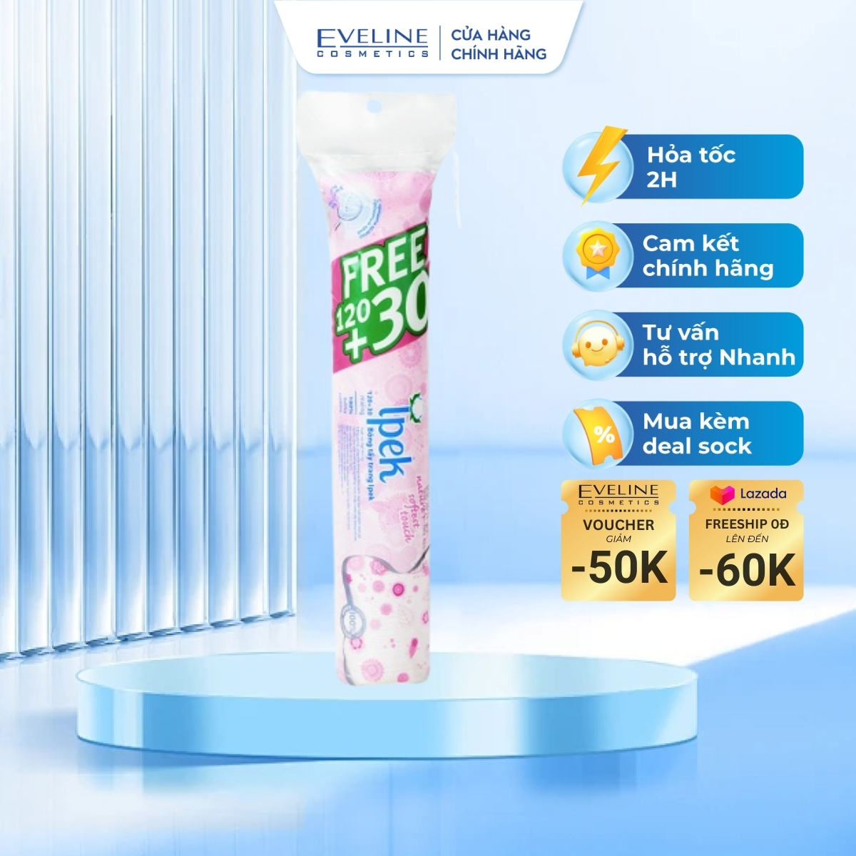 Bông tẩy trang IPEK mềm mịn không xơ bông 120+30 miếng