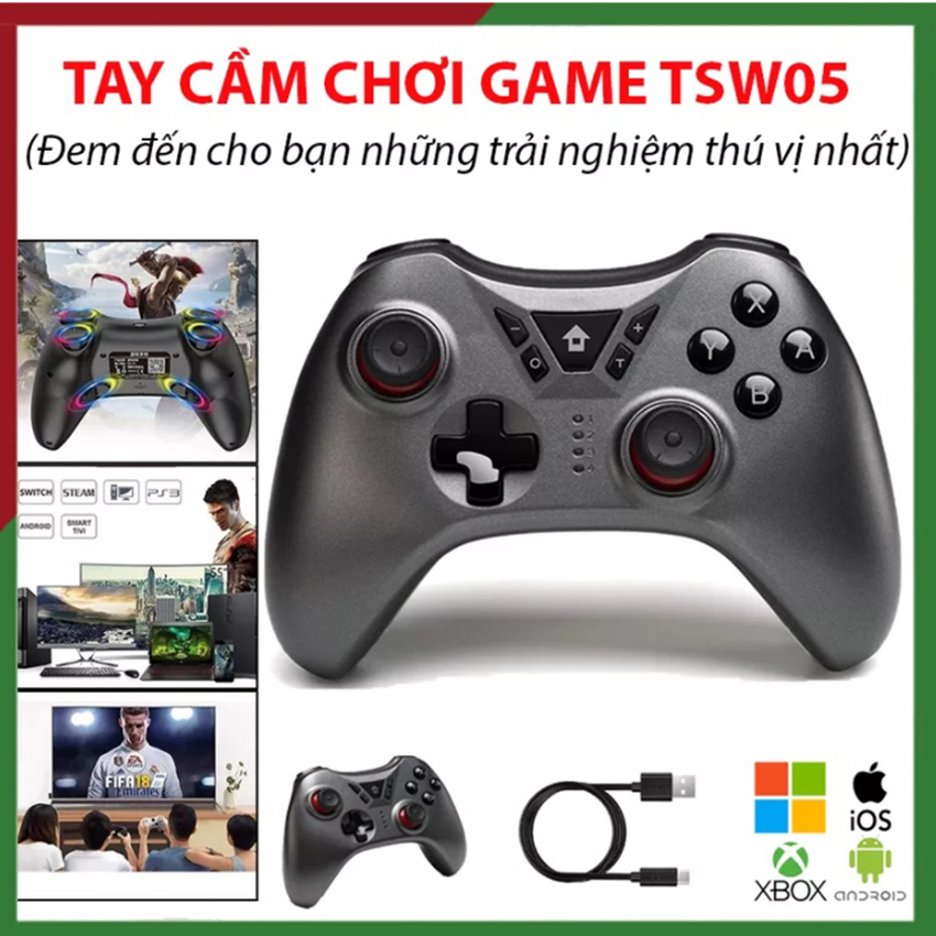 Tay cầm chơi game cao cấp tsw05, tay cầm chơi game bluetooth không dây kết nối cho ns-switch ps3, pc, smart tv, tv box