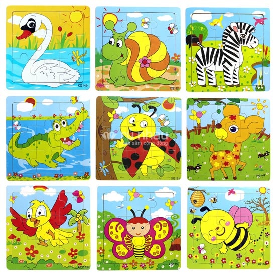 Bộ 2 Tranh Ghép Gỗ 9 Miếng Cho Bé, Đồ Chơi Thông Minh Phát Triển Trí Tuệ