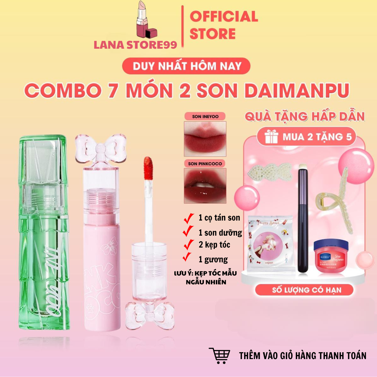 Com bo 7 món: 2 son Cappuvini tặng 5 quà mịn như nhung dưỡng ẩm môi không gây khô môi