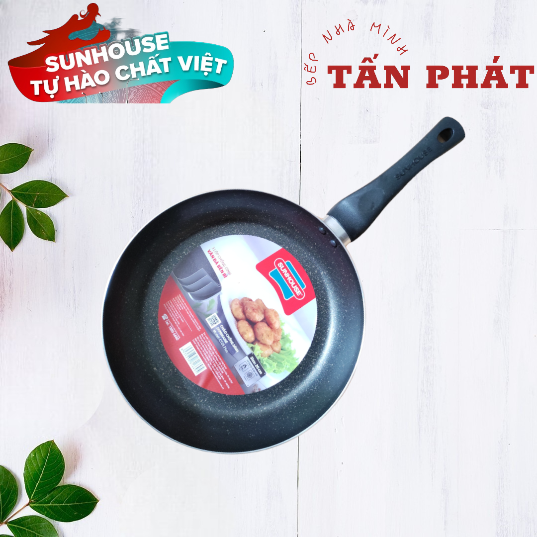 CHẢO TRƠN CHỐNG DÍNH VÂN ĐÁ SUNHOUSE NHIỀU SIZE (KHÔNG DÙNG CHO BẾP TỪ)
