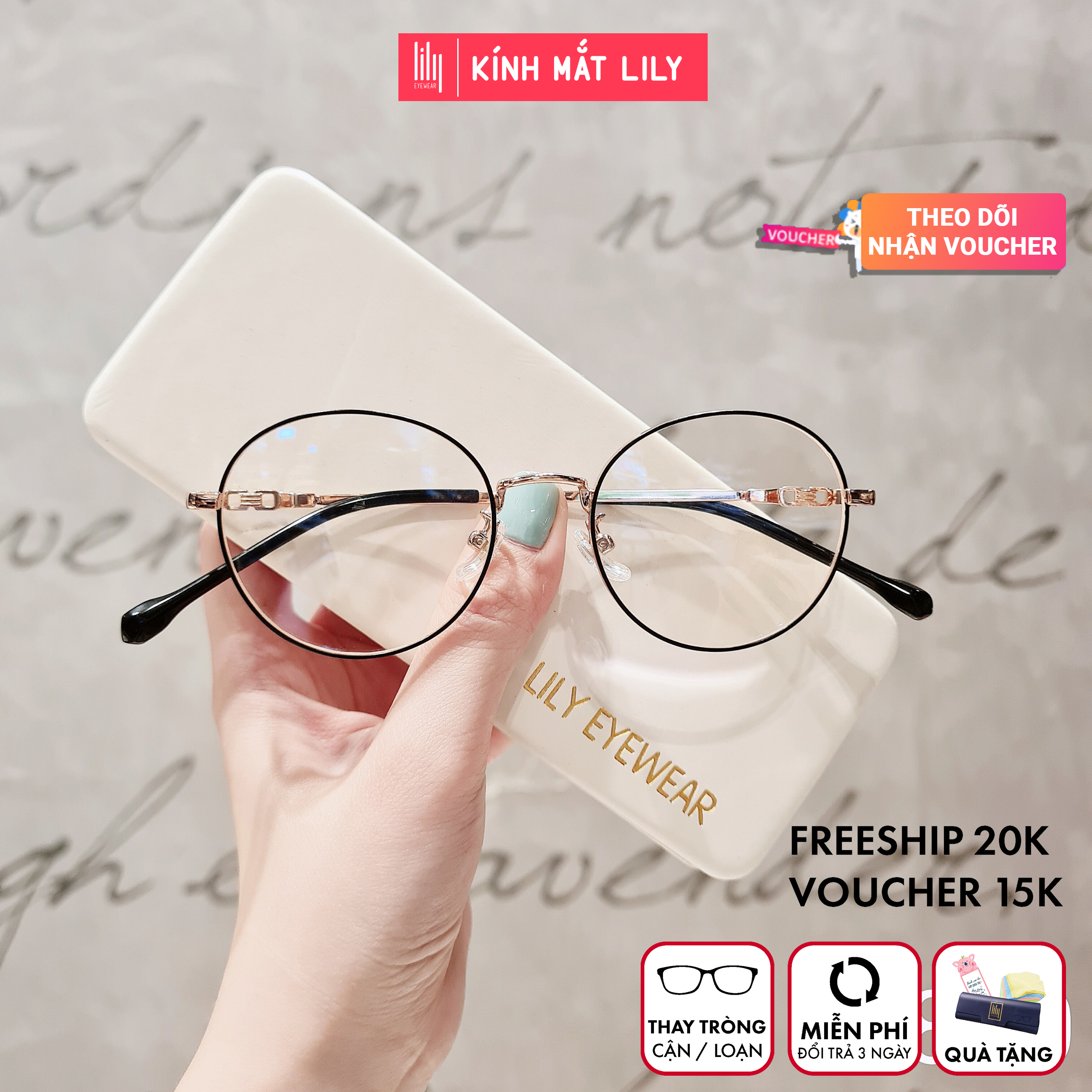 Gọng kính cận kim loại 2840 hàn nâu - gọng kính mắt lily
