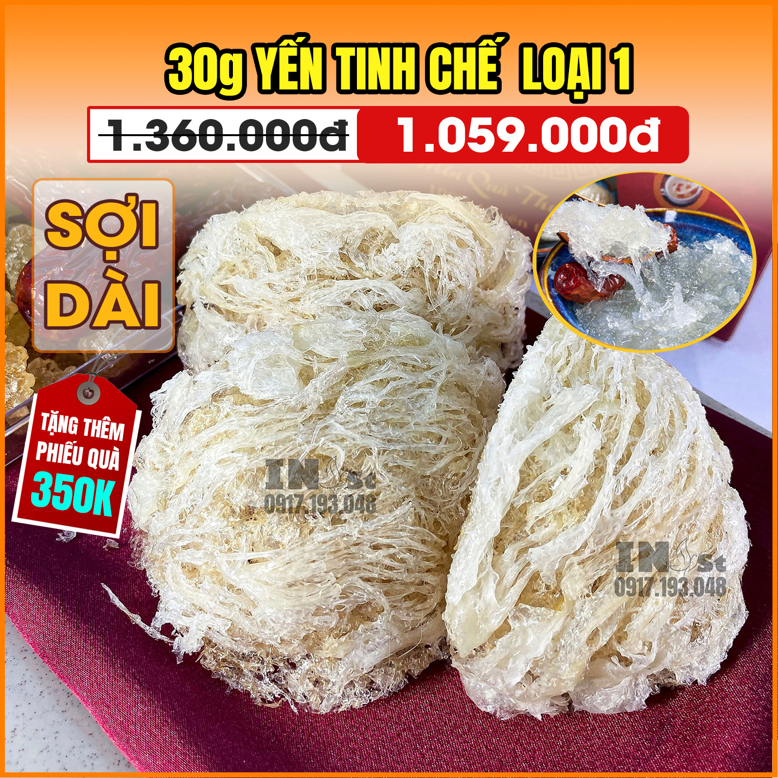 1 tổ yến sào tinh chế sợi dài loại 1 - yến sào khánh hòa nha trang thương hạng - yến sào inest