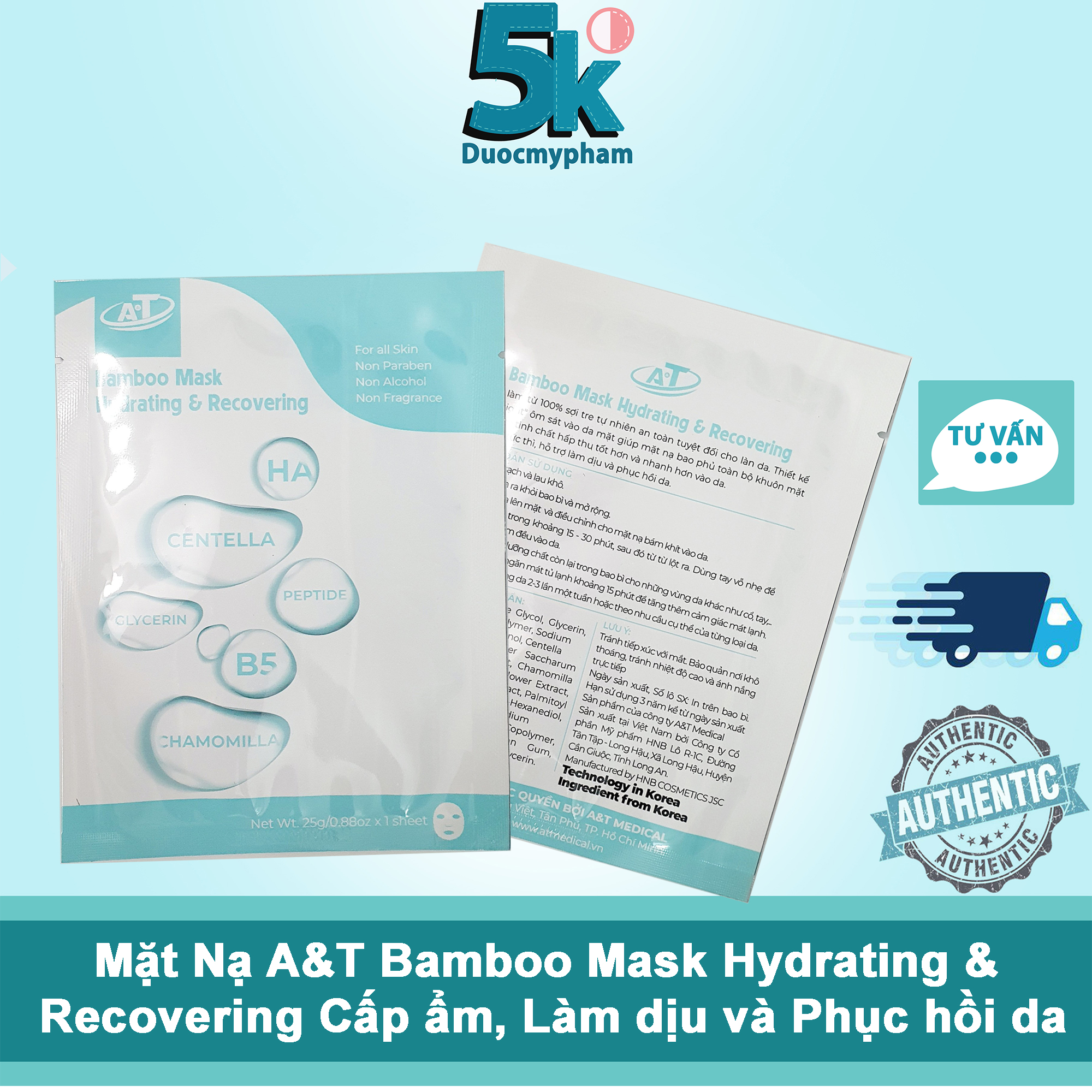 Mặt Nạ B5 A&T Bamboo Mask Hydrating & Recovering Cấp ẩm, Làm dịu và Phục hồi da tổn thương