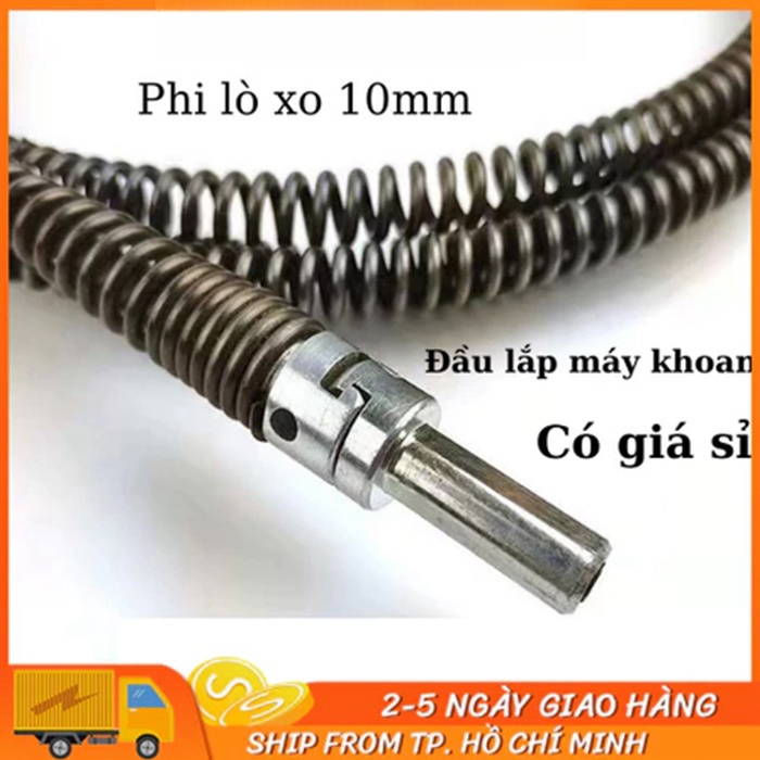 Dây thông tắc cống, thông bồn cầu lò xo INOX siêu bền từ 10m lắp cùng máy khoan đã có đầu nối