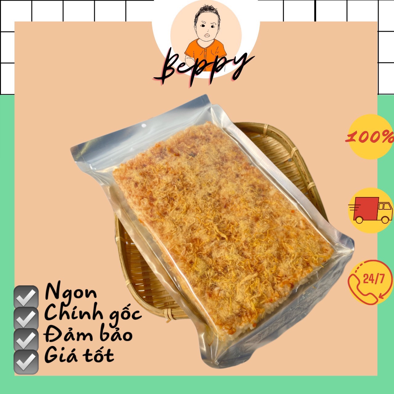 CƠM CHÁY SIÊU CHÀ BÔNG MIẾNG CHỮ NHẬT 200G (FREESHIP, GIẢM GIÁ) - Ăn vặt Beppy, Cơm cháy chà bông giòn mặn ngọt đậm vị