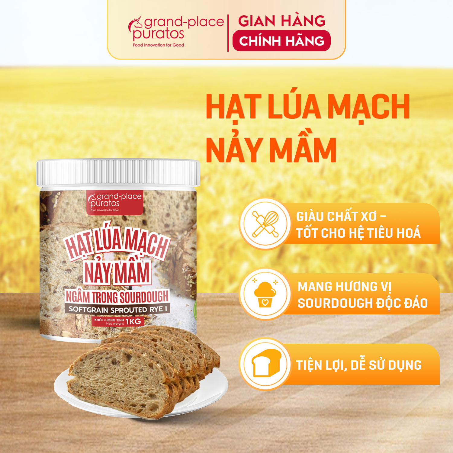 Hạt lúa mạch nảy mầm ngâm sourdough puratos grand-place vn -1kg -hạt mềm- 4018298