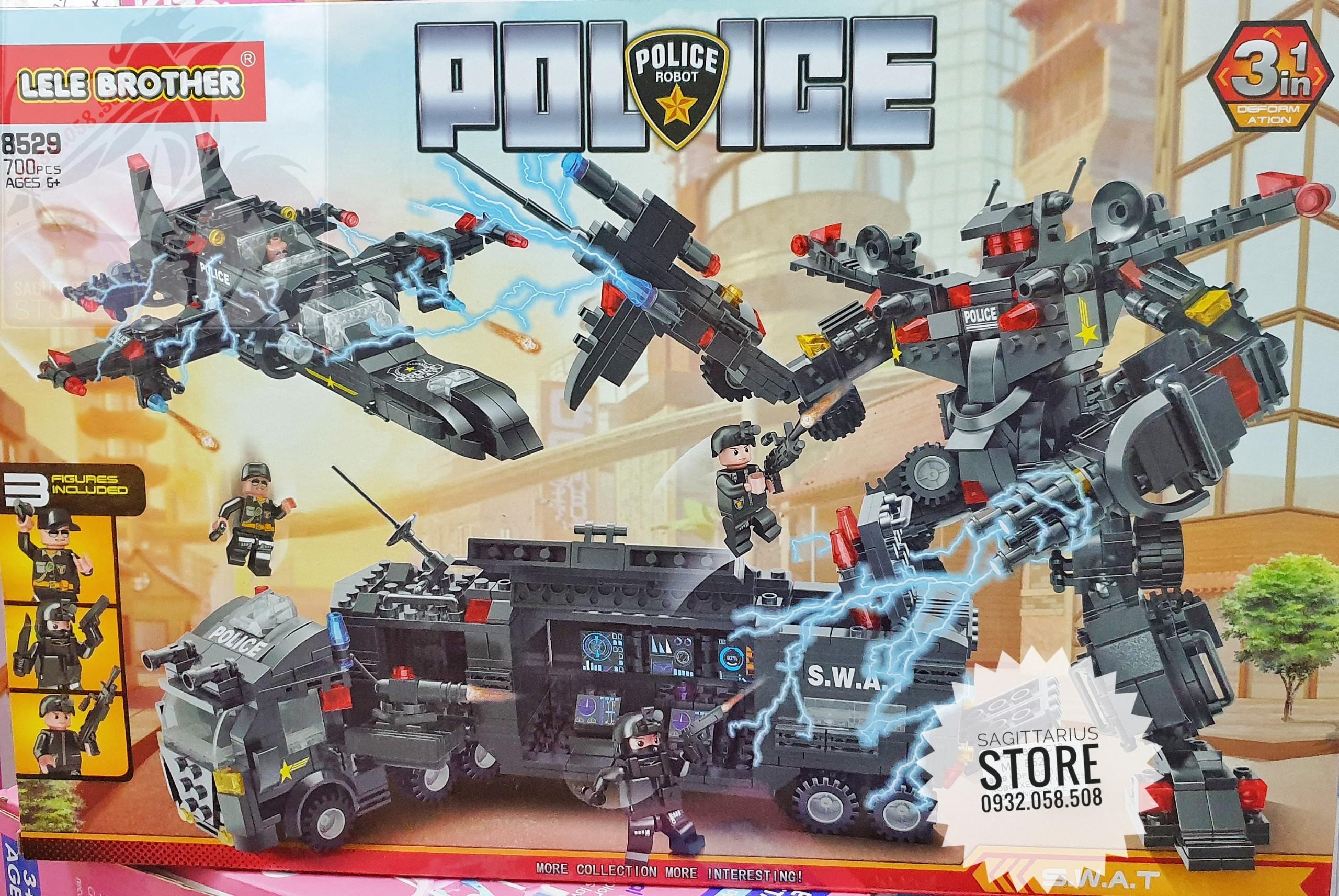 Bộ lego lele brother 8529 lắp ráp biệt đội swat police kết hợp robot