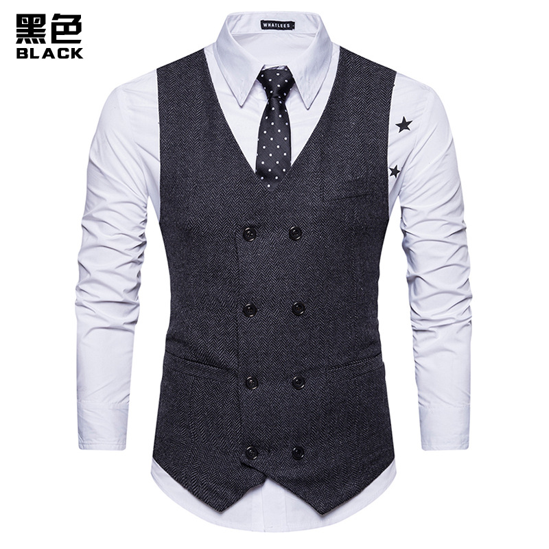 -A2021 Bộ Quần Áo Mới Mùa Thu Và Mùa Đông Bán Buôn Âu Mỹ Thời Trang Nam Cổ Áo Vest Nam Giản Dị V Áo Gilê Hai Hàng Dạ