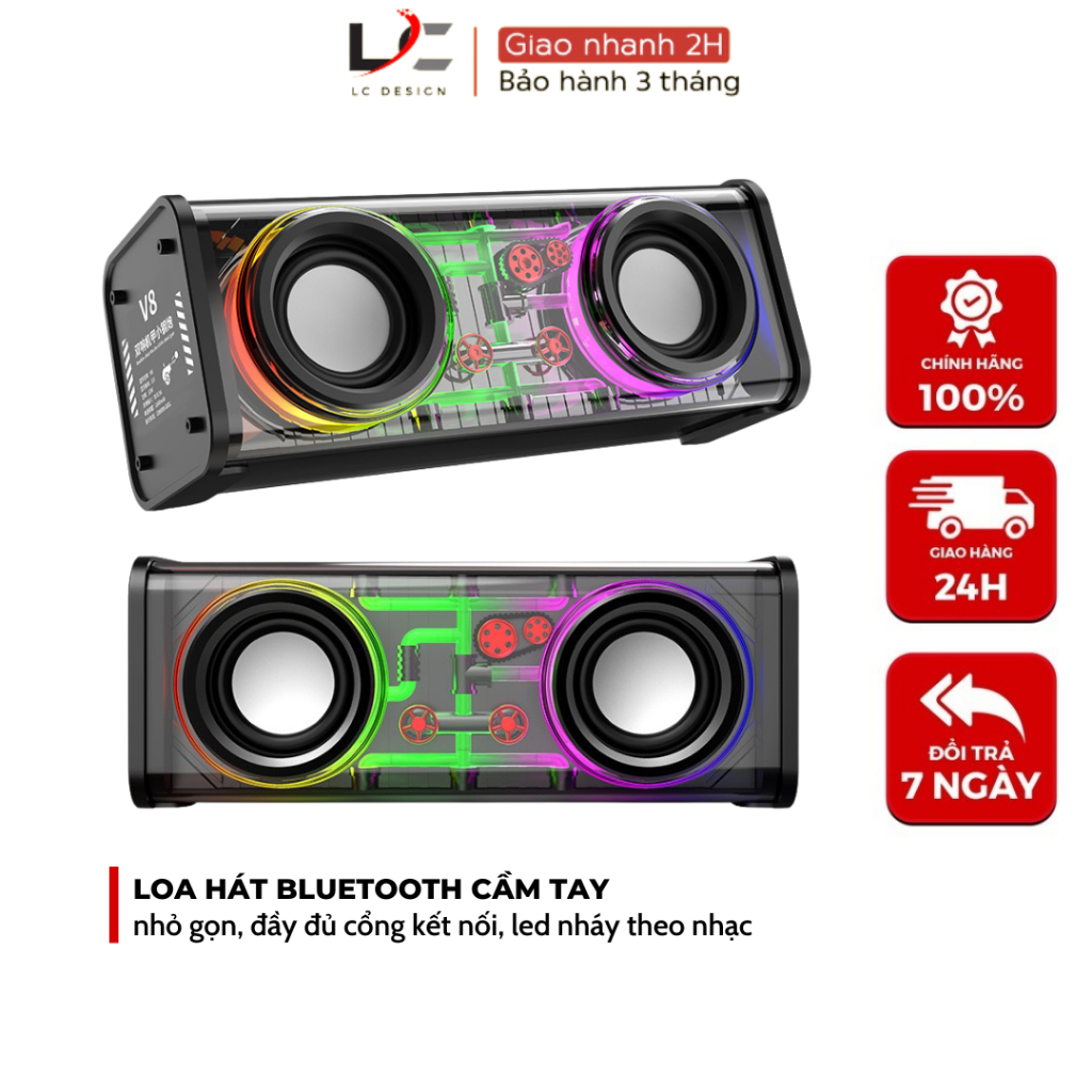 Loa Bluetooth V8 Giá Tốt Loa bluetooth không dây V8 mini cầm tay công suất lớn Loa Bluetooth 5.0 Mini V8 Đa Năng Công Suất Đèn Led RGB Loa Bluetooth Không Dây V8 Led Nháy Theo Nhạc