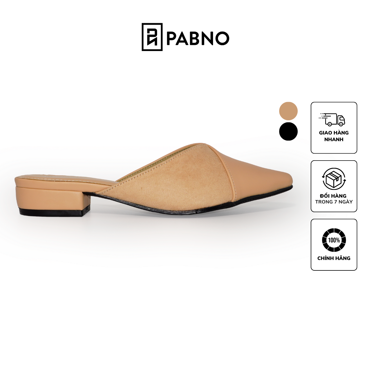 Giày cao gót thời trang 3cm PABNO mules mũi nhọn phối nhung PN20009