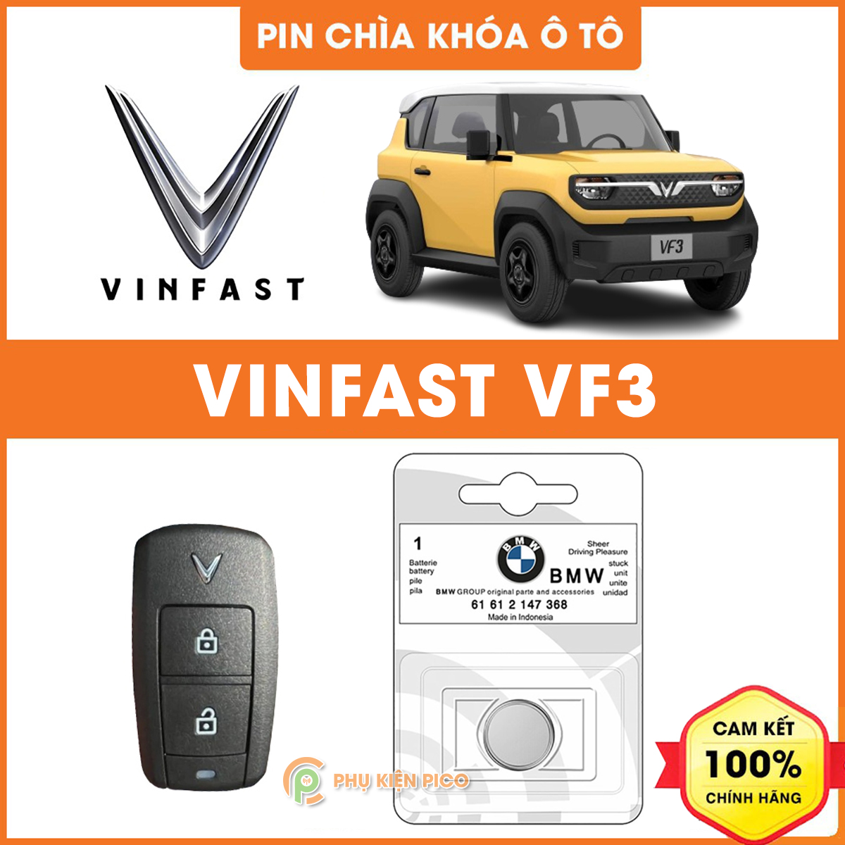Pin chìa khóa ô tô Vinfast VF3 chính hãng sản xuất tại Indonesia