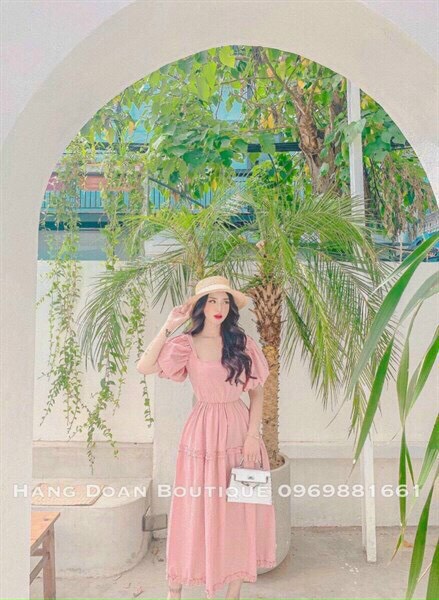 Đầm maxi nữ tay phồng đuôi cá chất kate đơn giản nhẹ nhàng, đầm voan babydoll kiểu cổ vuông ngắn tay phối bèo dễ thương nữ tính, đầm maxi tay bồng xòe tay ngắn bồng cổ vuông mtb