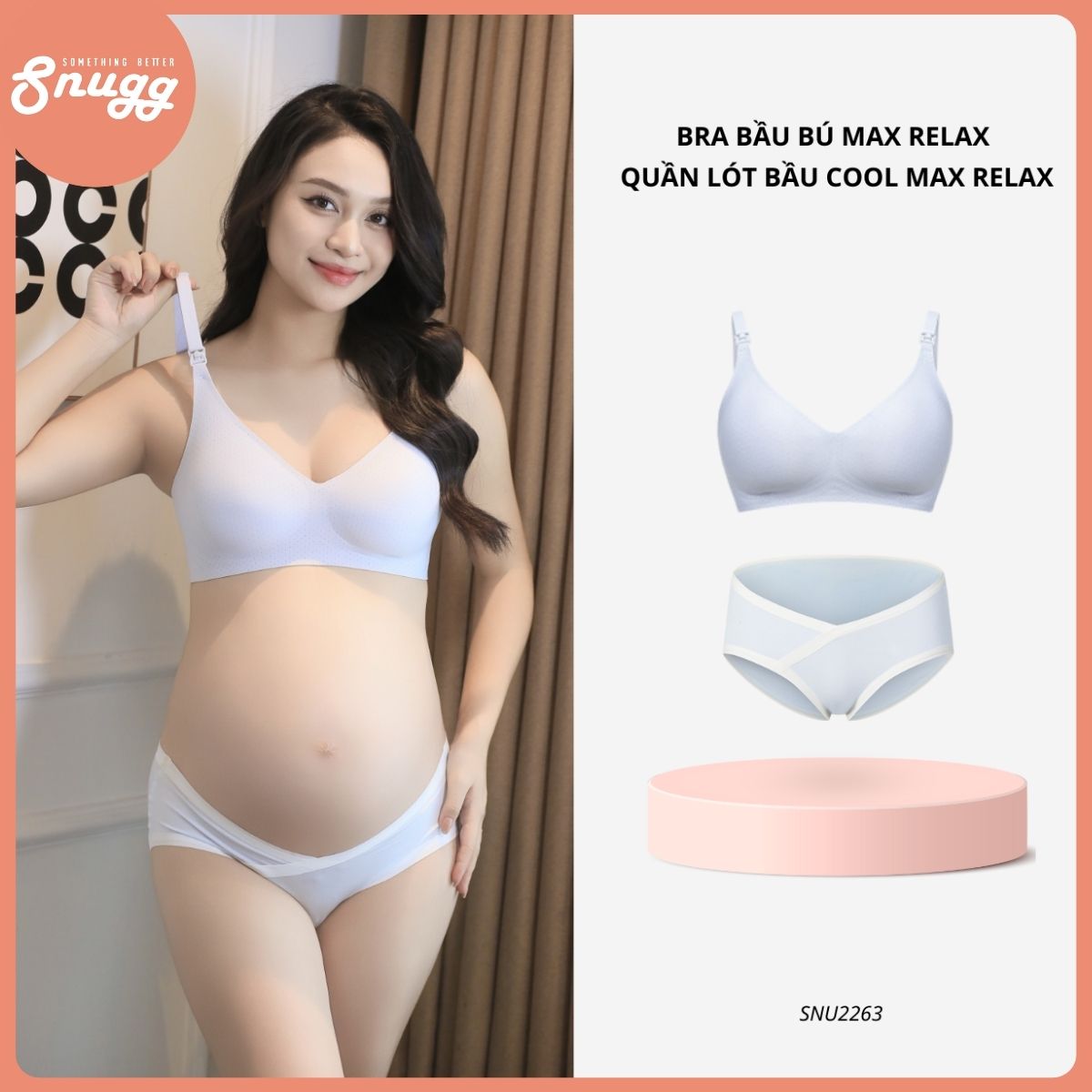 Set nội y bầu Snugg (màu xanh) - Bra bầu bú Max Relax SNU2258 + Quần lót bầu Cool Max Relax SNU2262 - SNU2263