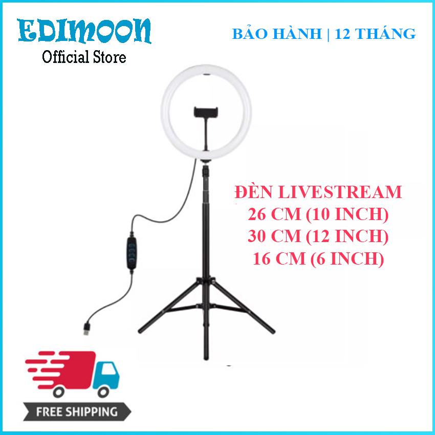 Đèn Livestream để bàn 16 26 30 33 36 cm đèn led mini kèm chân đèn và kẹp điện thoại hỗ trợ makeup trang điểm, quay phim, video, chụp hình selfie kèm kẹp điện thoại | EDIMOON| Follow shop để nhận mã giảm giá