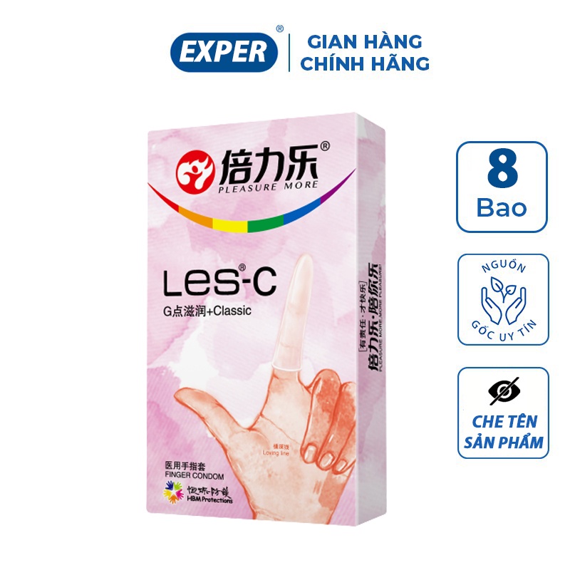 Bao cao su ngón tay LES - C, bao ngón tay siêu mỏng, bcs ngón tay 1 hộp 8 cái