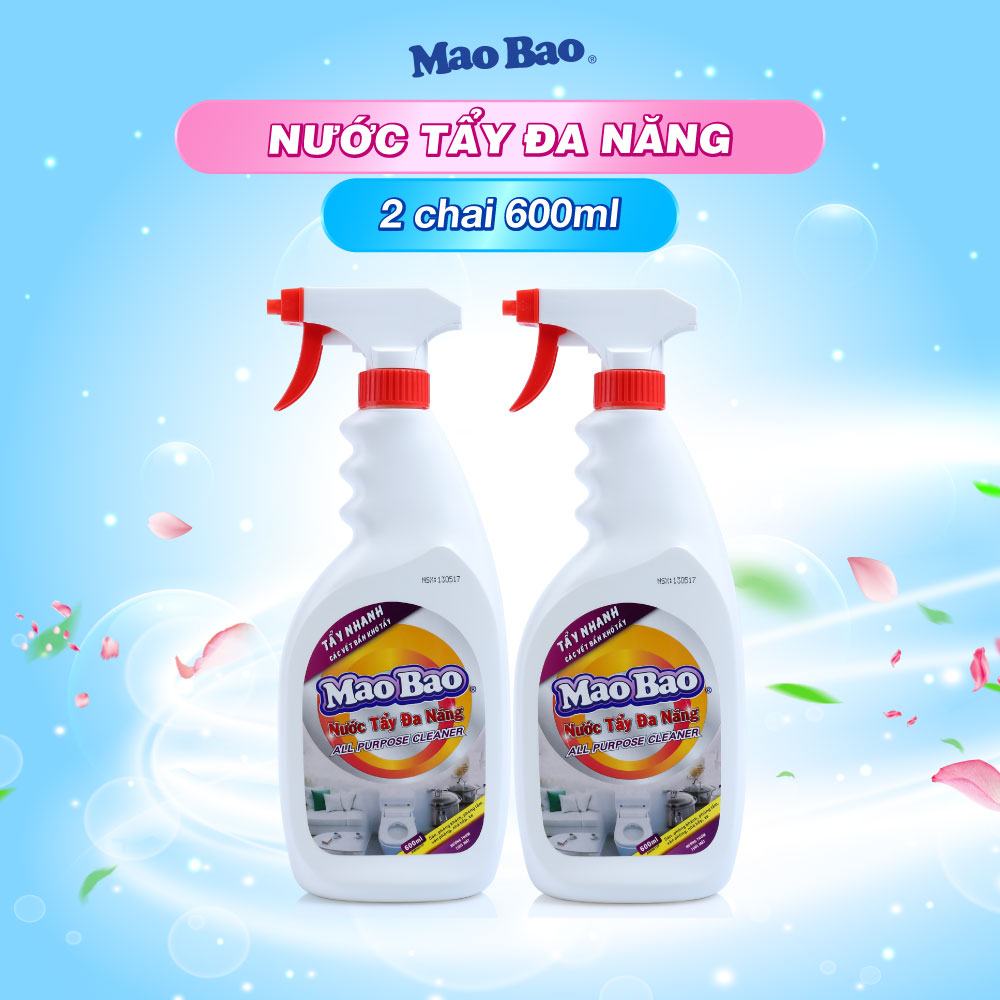 Combo 2 chai Nước tẩy đa năng Mao Bao 600ml dễ dàng tẩy sạch vết ố, dầu mỡ, gỉ sét, mùi thơm tươi mát
