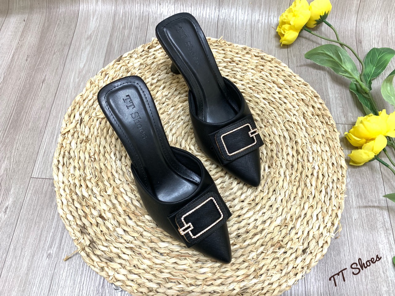 (Form to mn đừng tăng size) giày sục nữ 7cm gót nhọn đính khoá êm chân TT Shoes sonk1 - 3