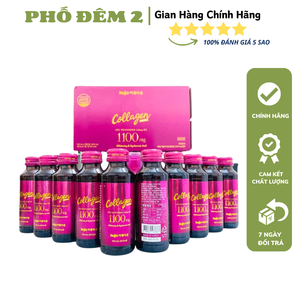 [Chính Hãng - 10 chai] Nước uống bổ sung Collagen Koja Beautiful Hàn Quốc 1100mg hộp 10 lọ x 100ml/ lọ