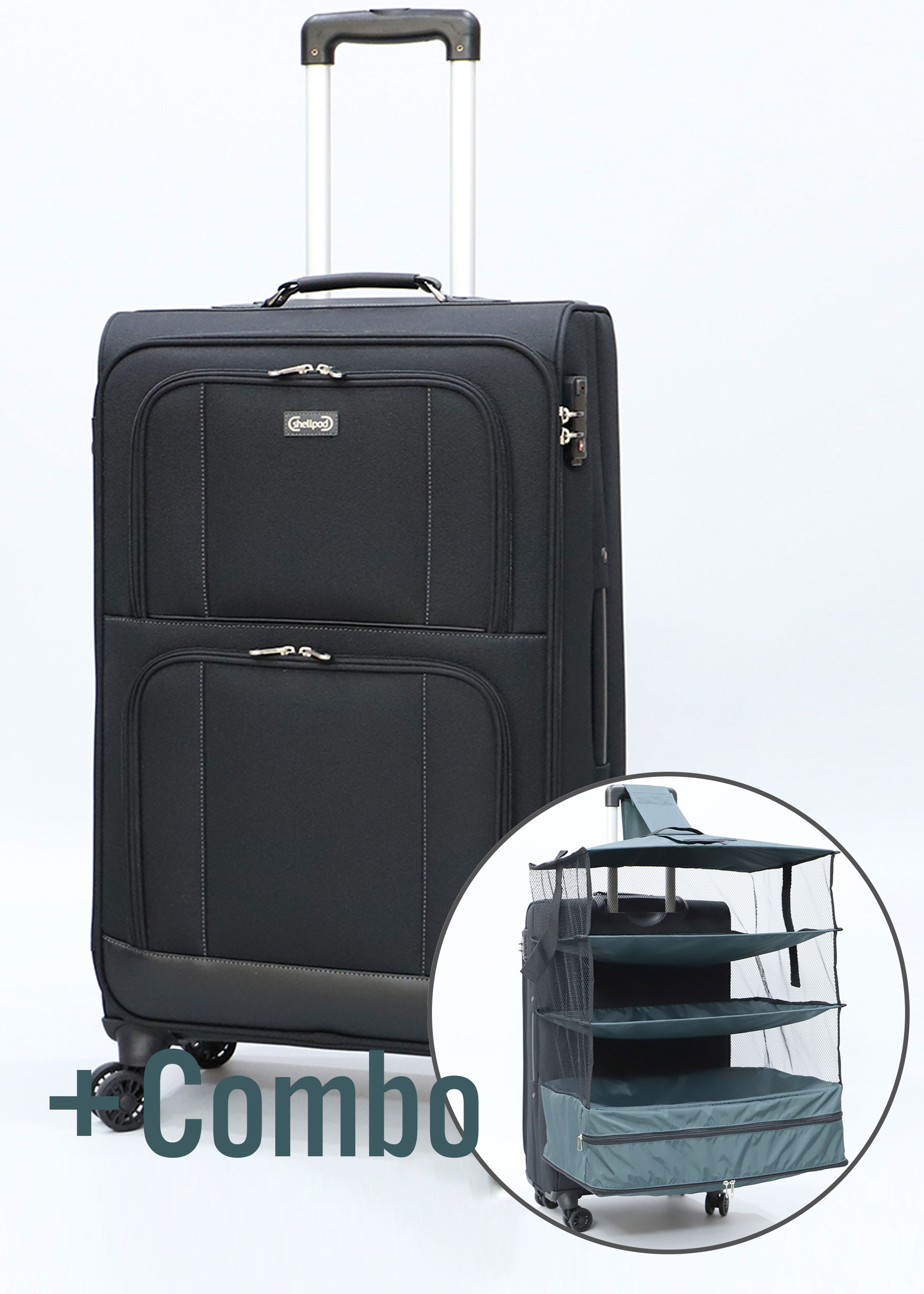 Vali kéo du lịch Combo Shellpod SSC-30 L size 25 inches + Túi xếp phụ kiện vali ( túi thu gọn hành lý ) - Vali vải du lịch Vali xách tay Vali vải kéo cao cấp Vali khóa TSA Vali 4 bánh