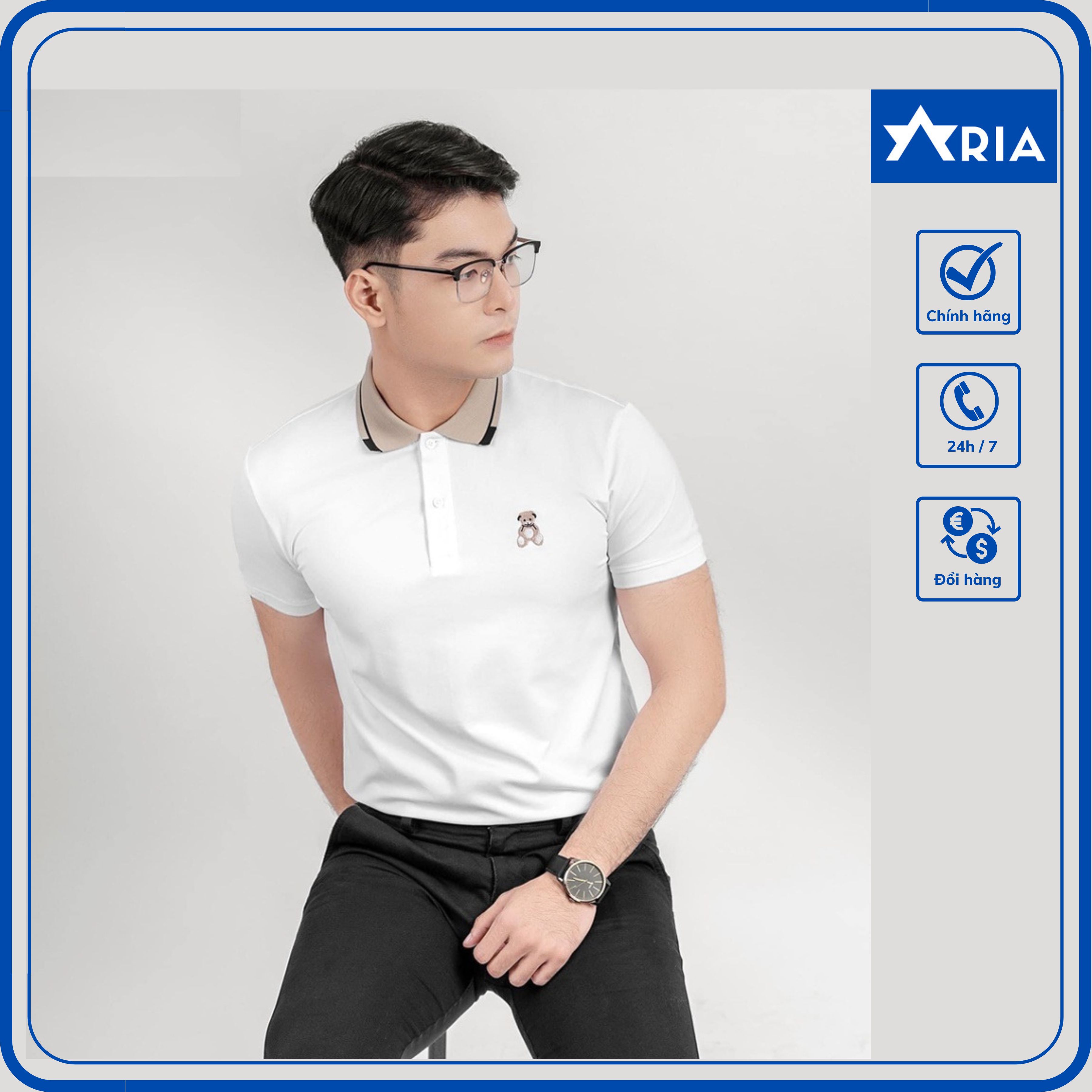 Áo polo nam áo thun nam cổ bẻ thêu gấu chất vải cotton thoáng mát Aria Men