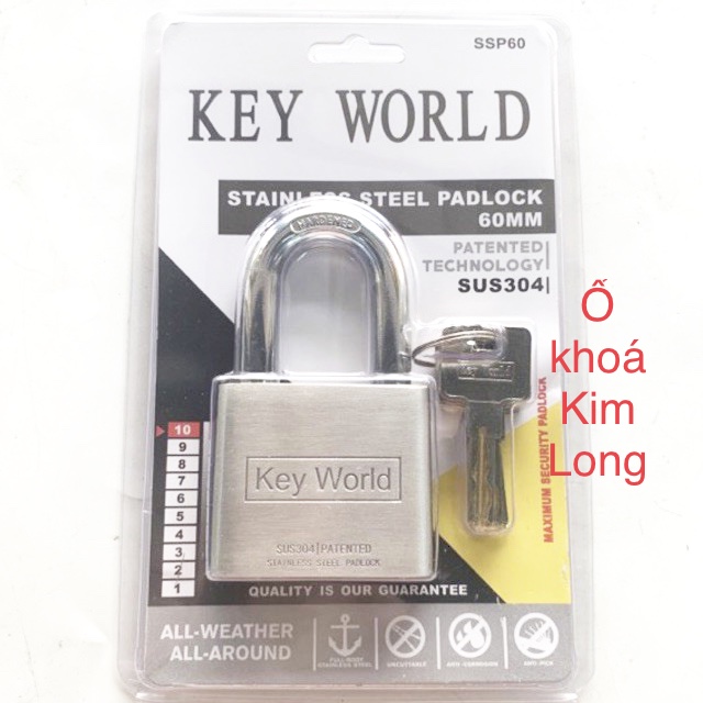 Ổ khoá 6cm inox 304 Keyworld Key World chống cắt chống trộm
