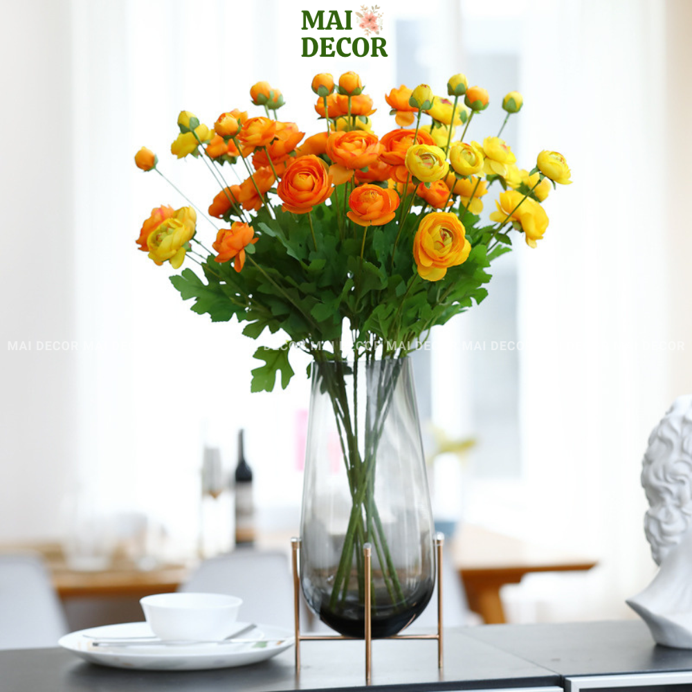 Hoa trà mao lương 4 bông, hoa giả để bàn, hoa mao lương trang trí nhà cửa, quán cafe, cành hoa lụa đẹp - Mai Decor
