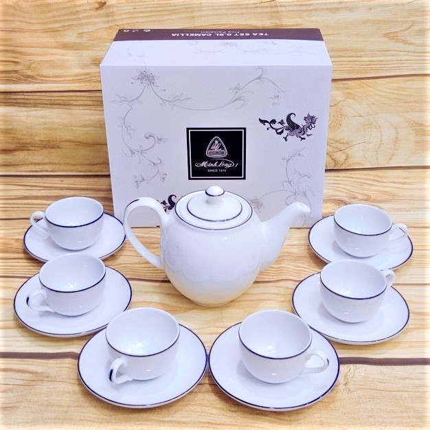 bộ ấm trà sứ Minh Long viền chỉ xanh - bộ ấm trà sứ Minh Long