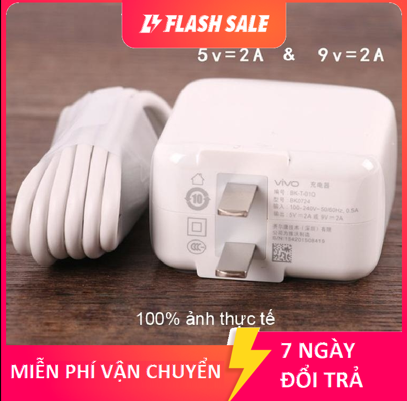 Bộ sạc nhanh Vivo sạc nhanh V1, V1 Max, Y31, Y51, Y21, Y55, V3, V3 Max, V5, V5 Plus . Gồm củ sạc Vivo Cáp sạc Vivo (Trắng)