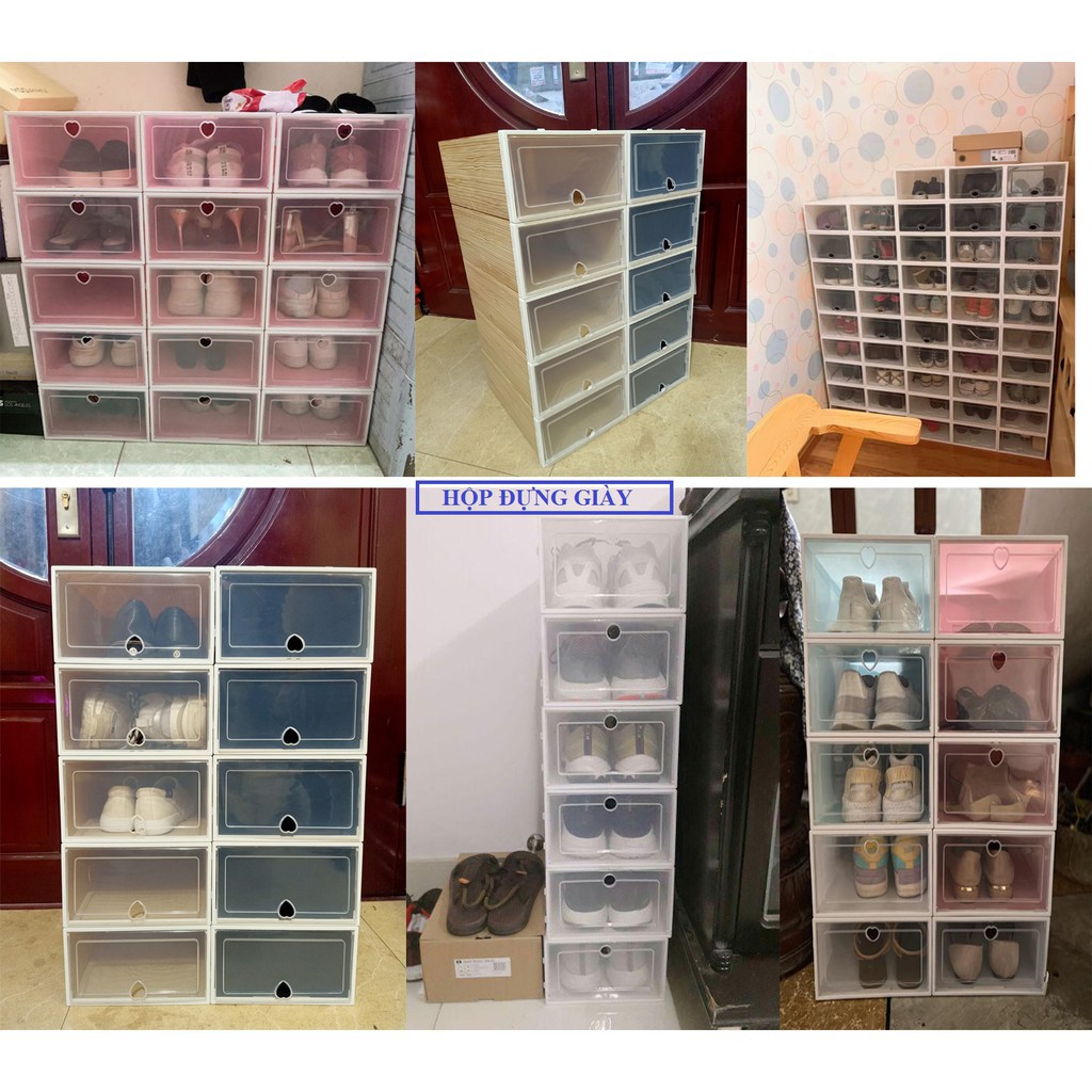 Combo 20 Hôp Đựng Giày Nhựa Cứng Mica Trong Suốt Tủ Lắp Ghép Đựng Giày Nam Nữ