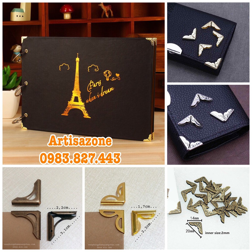 Bo góc scrapbook, album, sổ họa tiết màu vàng và màu đồng - Set 10 chiếc