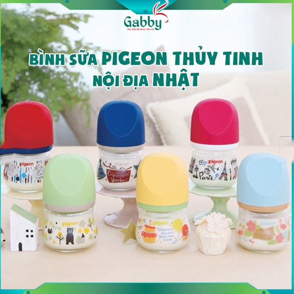 100% auth - bình pigeon nội địa nhật thủy tinh 80ml 160ml - gabby store