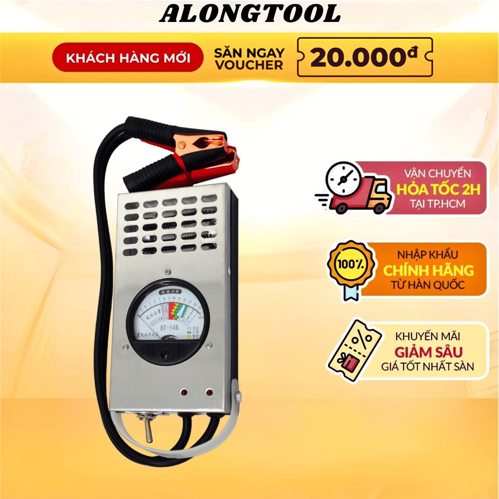 Đồng hồ kiểm tra ắc quy bt54 alongtool, kiểm tra sống chết ắc quy xe máy, xe điện , ô tô 5ah-150ah