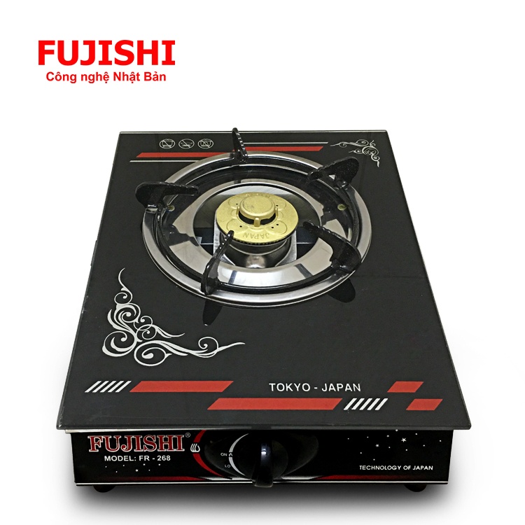 Bếp gas đơn chén nhôm Fujishi FR-268N  - [ HỎA TỐC ] - Sài Bình Gas Lớn 6kg/12kg - Bảo hành chính hãng 01 Năm - Kính đen ĐỎ