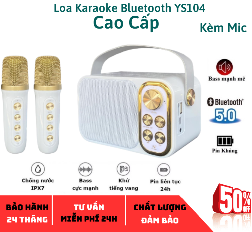 Loa bluetooth mini karaoke kèm mic JVJ YS-105 Không dây, kèm 2 mic hát công suất 5W - Loa karaoke xách tay - Loa kẹo kéo - nghe nhạc hay ca hát thật đã có chức năng đổi giọng thiết kế nhỏ gọn có quai xách .Bảo Hành 12 thán