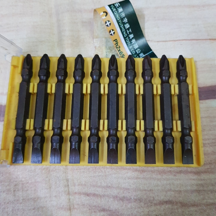 Hộp 10 đầu mũi bắn vít,mũi tô vít 4 cạnh-2 cạnh 65mm