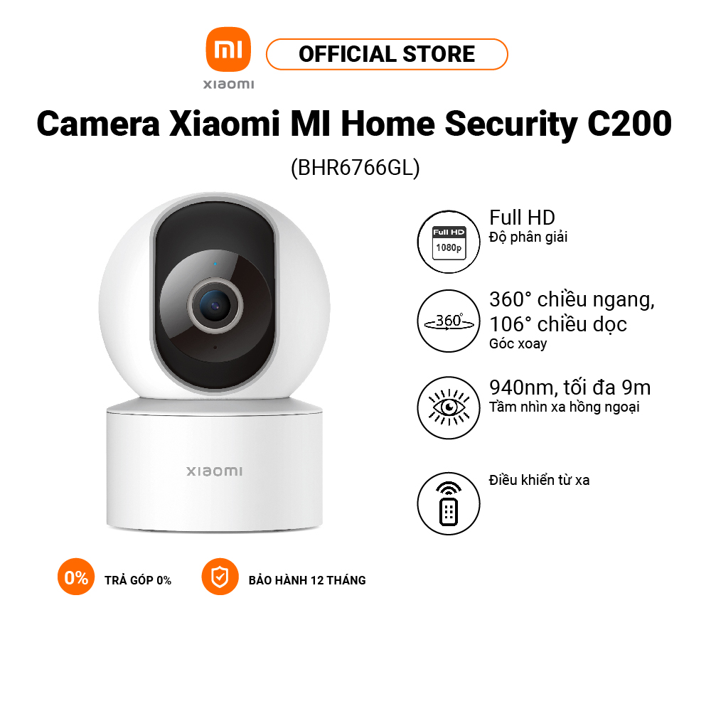 Camera xiaomi mi home security c200 - độ phân giải cao 1080p | xoay 360° | hồng ngoại nhìn ban đêm | phát hiện có người