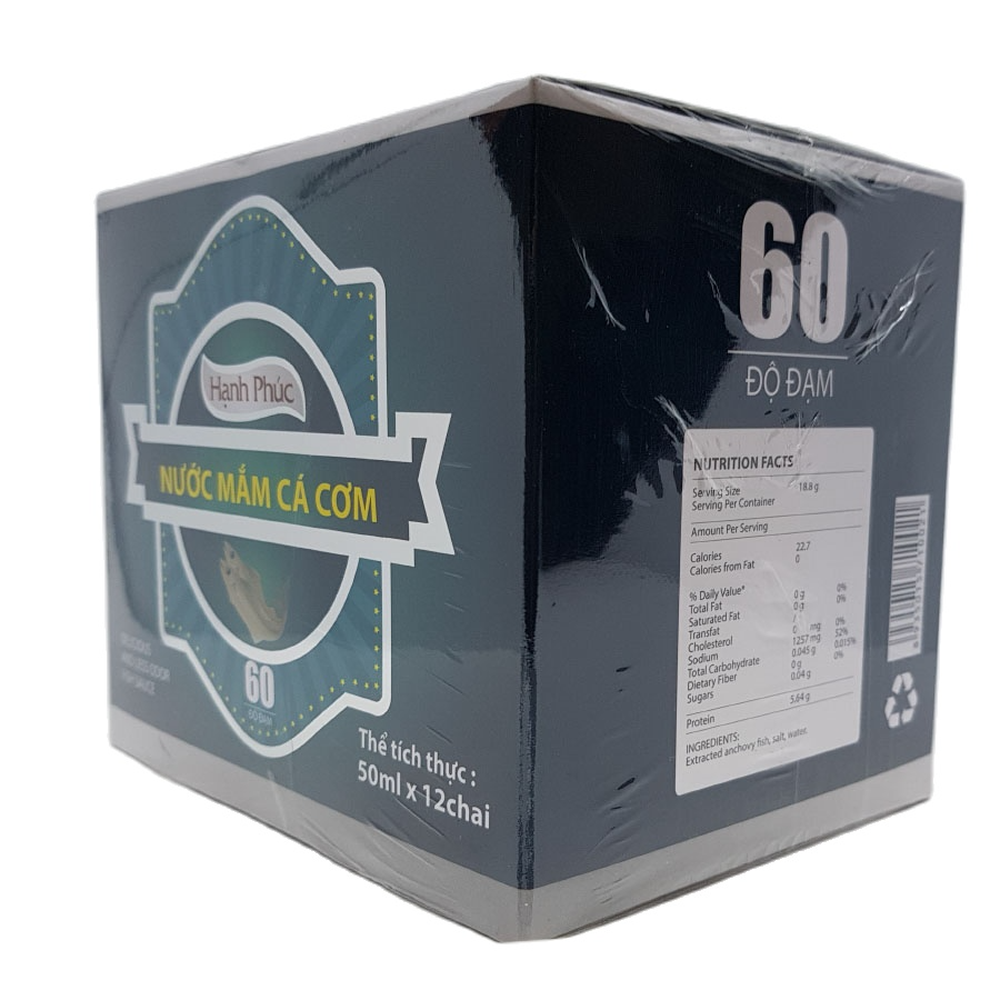 ( THÙNG XỐP)Hộp 12 Chai Nước Mắm Cá Cơm Hạnh Phúc 60 Độ Đạm (50ml/ Chai)